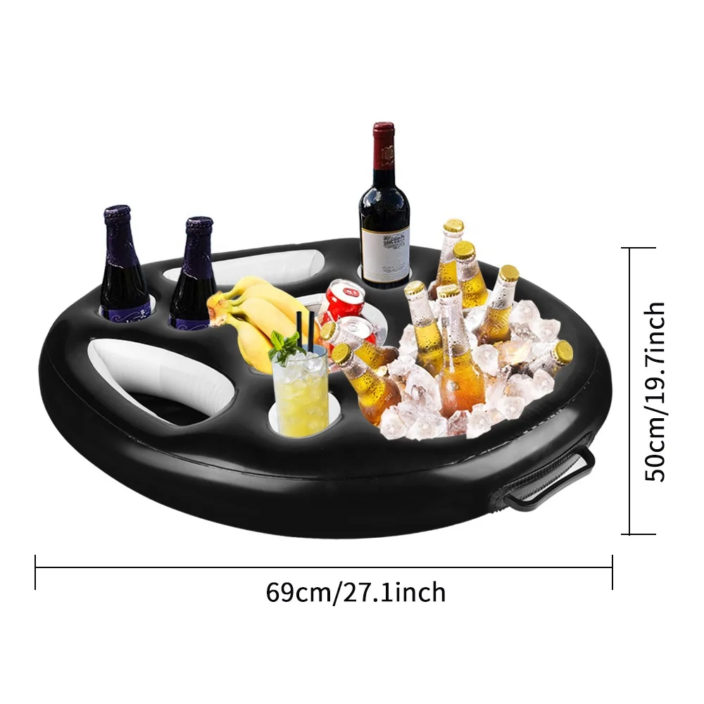 Classic Black Drink Holder Ice Bar Inflatable Floating Pool Bar Floating Food Tray Blow Up Beach Bar Float Customizable