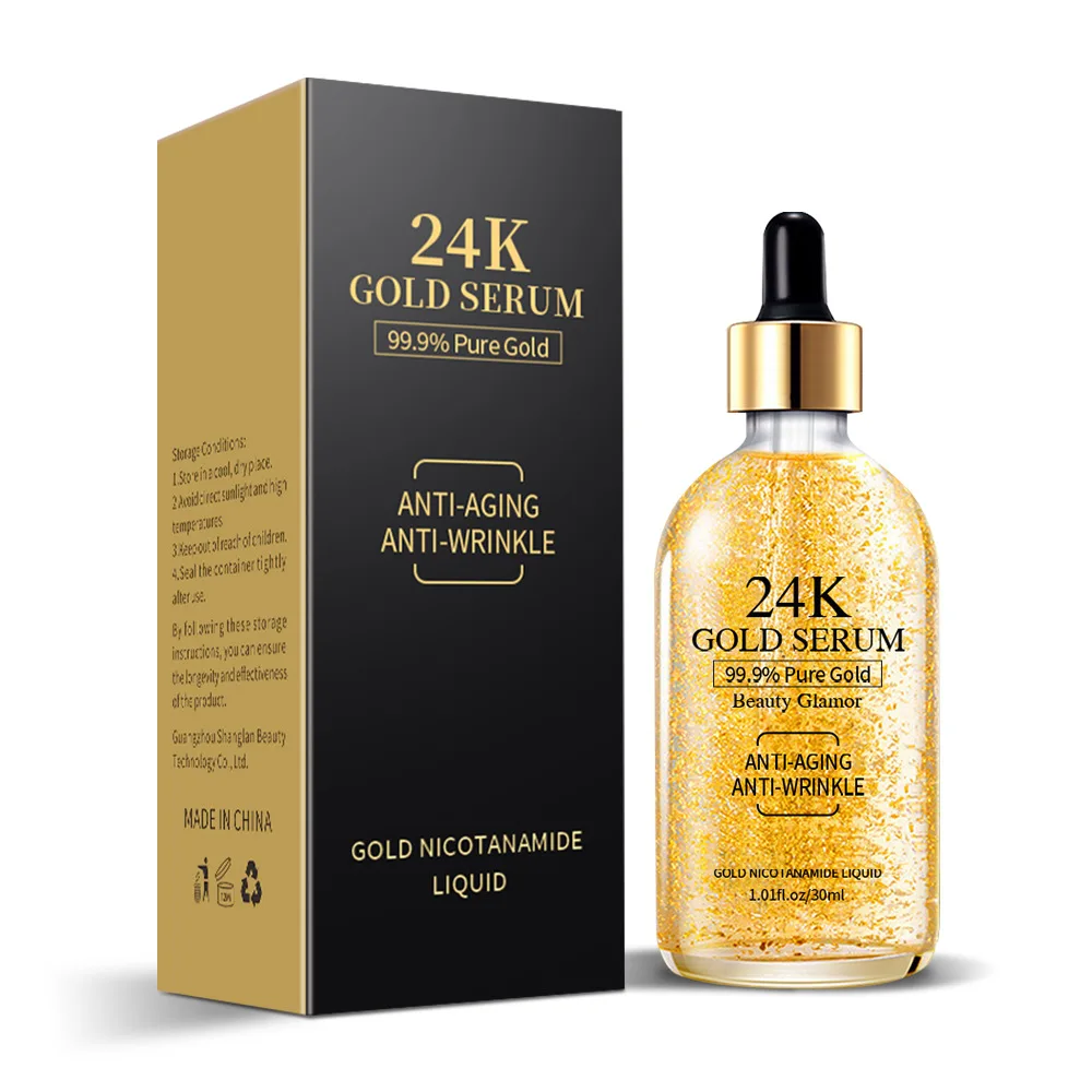 24k Gold Foil Hyaluronic Acid Essence Liquid Hydrating Smooth Fine Lines Anti Aging Remove Wrinkles Facial Nicotinamide Serum