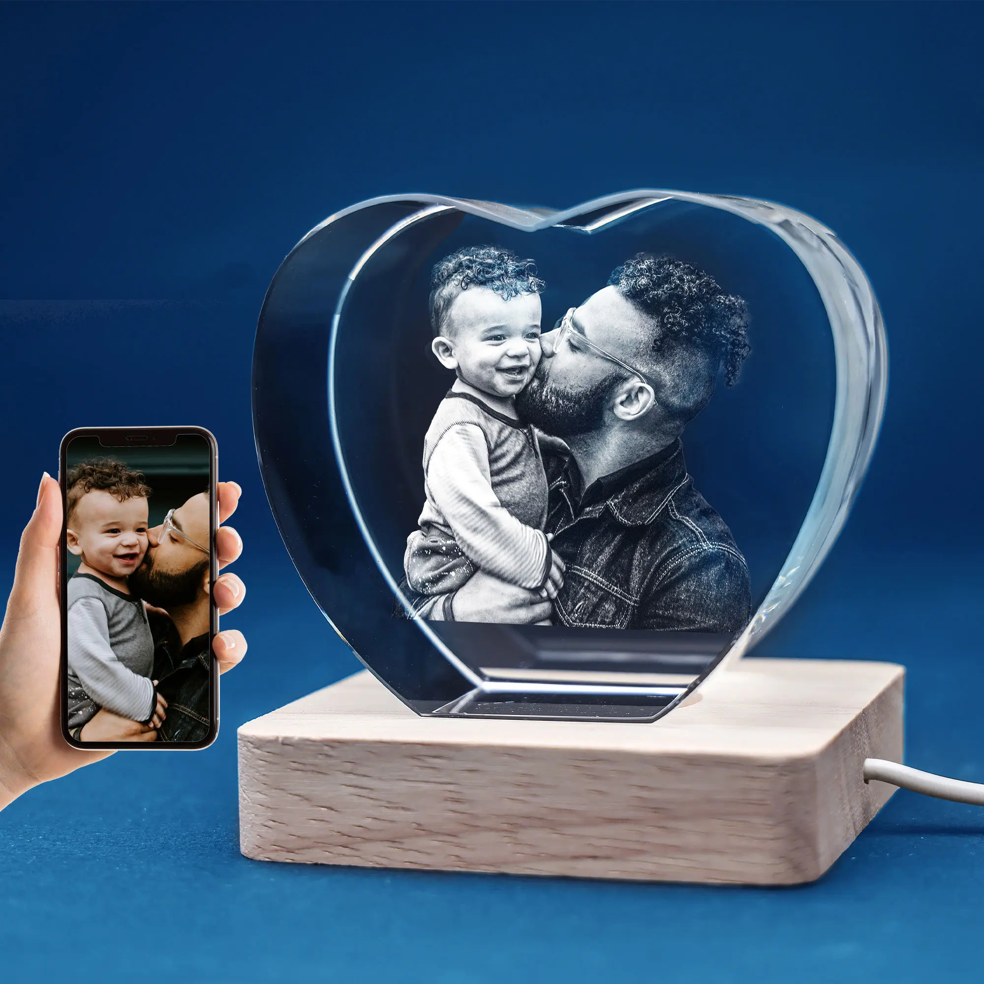 3D Crystal Photo Frame Free LED Base Personalized Laser Etched Picture Dad Mom Women Anniversary Engraved Crystal Trophy Medal