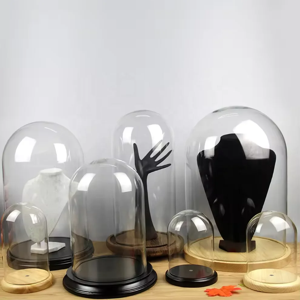 Factory Direct Sale High Quality Handmade Large Glass Dome With Wood Base For Display Jewelry Collectibles