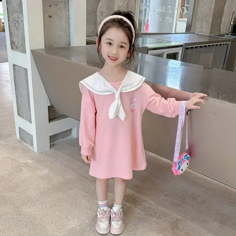 Girly Heart Kawaii Sanrios Kuromi Anime Long Sleeve Dress Cute Cartoon My Melody Princess Hooded Skirt Clothing Gifts for Girls