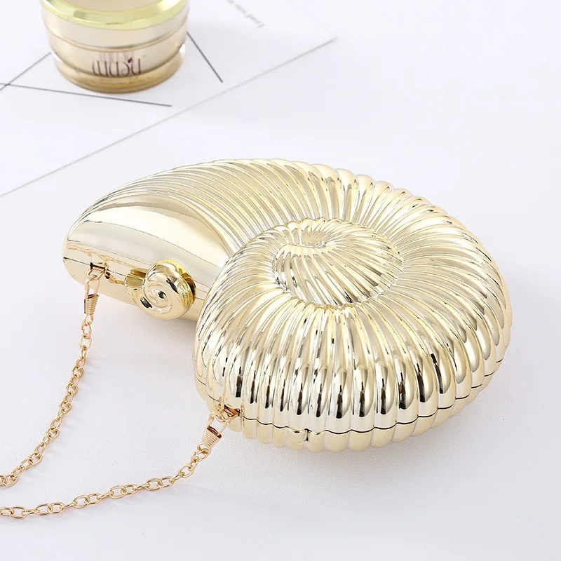 Luxury Golden Silver Conch Acrylic Hard Clutch Hand Bags & Cases Sling Chains Evening Party Bag for Women