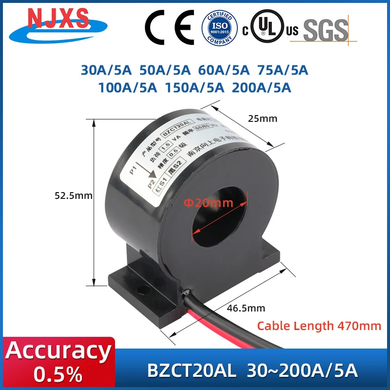 NJXSE High Accuracy current transformer sensor 3 phase CT 10A 15A 20A 5A 50A 100A 200A Low voltage Measuring current transformer