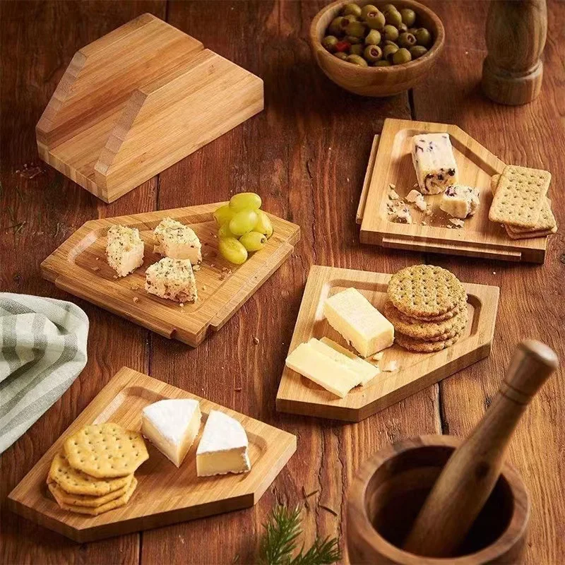 Bamboo Detachable Double Dish Tray Fruit Food Storage and Snack Bowl Server for Birthday Wood Wood Nuts Pistachio Tray