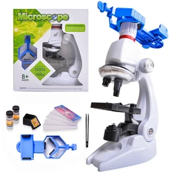 Children Microscope Kit Lab Led 100/400/1200x Kids Zoom Microscope Biology For School Home Science Educational Toys Child Gifts