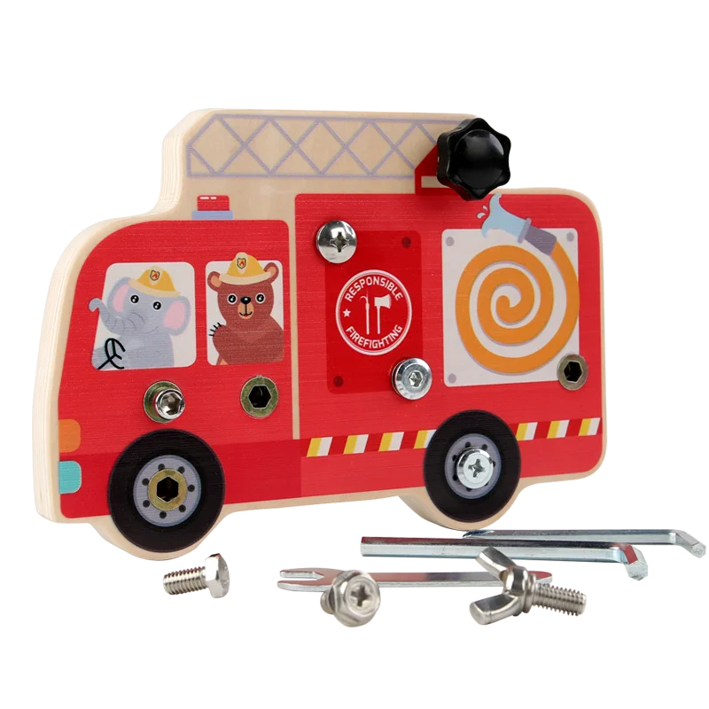 2024 Assembly Disassembly Tools Educational Screws Wooden Simulation Fire Engine Toy For Kids