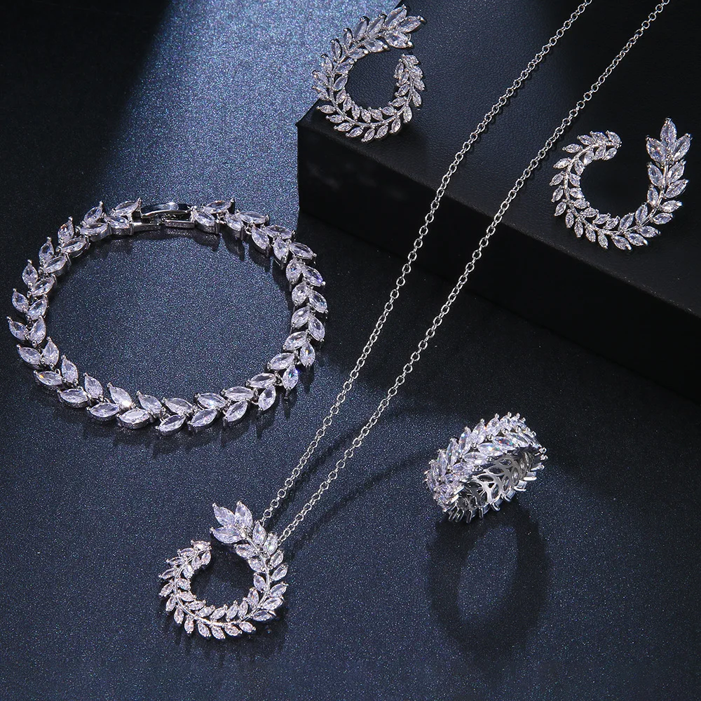 Fashion Bride wedding set accessories High-grade zircon necklace earrings ring bracelet jewelry set for women wholesale