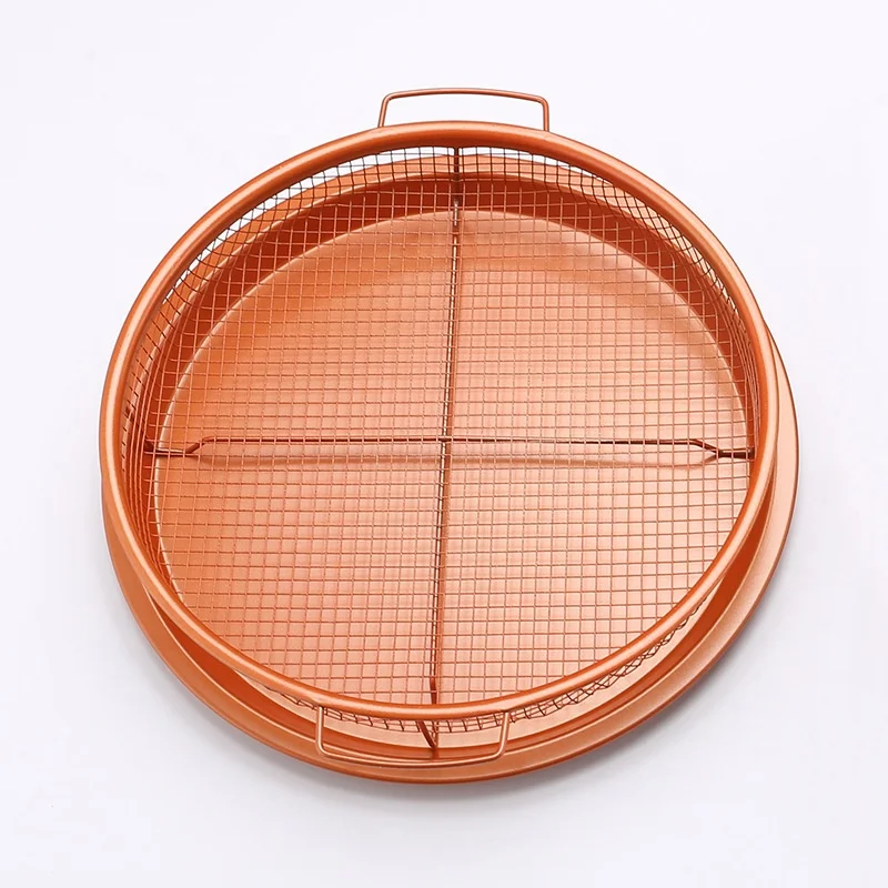 Non-stick French Fries Fryer Copper Crispy Tray Rectangle Durable Mesh Basket With Reinforced Ceramic Coating Tray