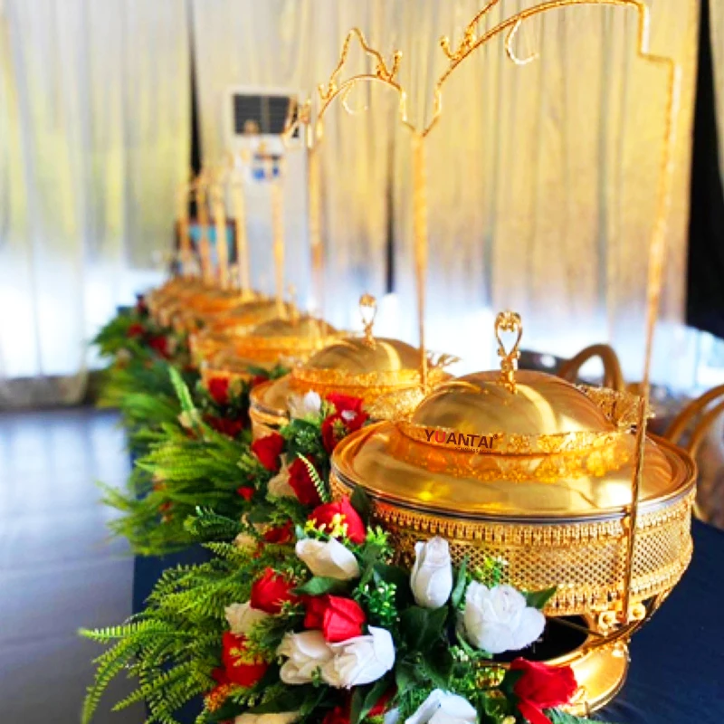 8L Gold Chefing Dishes Food Warmer Chaffing Dishes Buffet Catering Stainless Steel Hanging Chafing Dish For Sale
