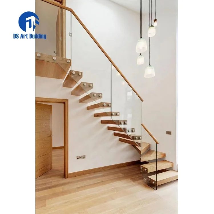 DS Modern Stringer Hidden Floating Stairs Wooden Tread Staircase Design