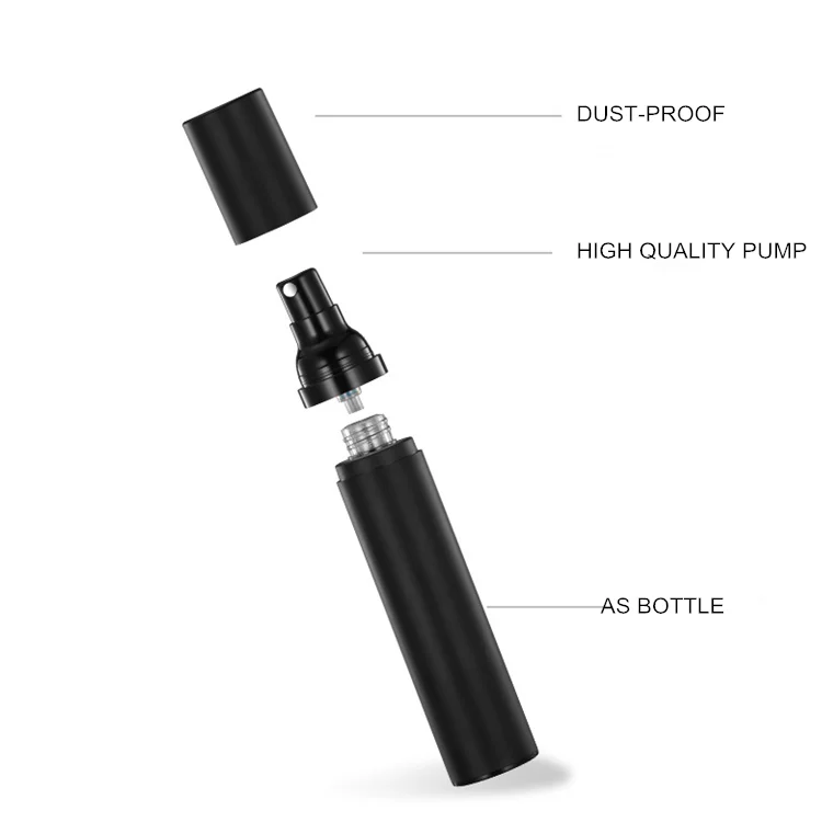 Wholesale matte black cosmetic packaging 15ml 30ml 50ml empty airless spray bottle serum pump lotion bottle