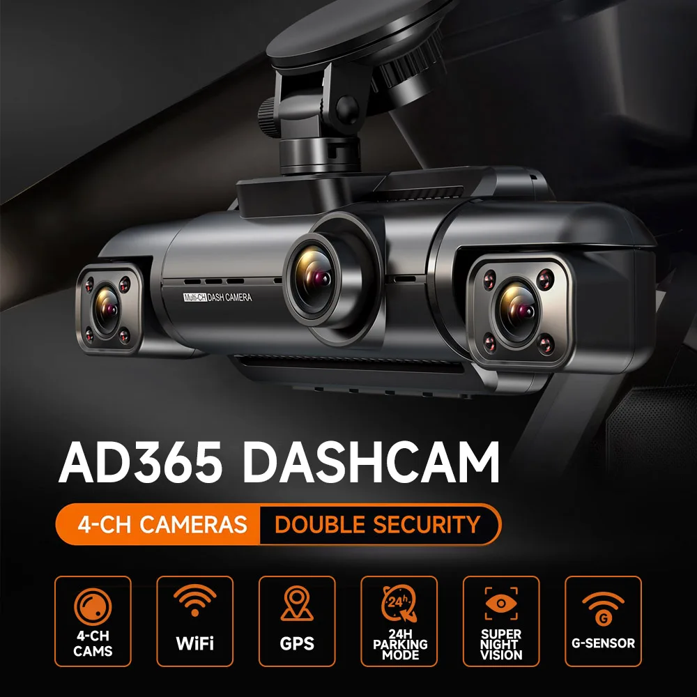 AOEDI 4 Channel Car Dash Cam GPS Wifi Night Vision 1080P Video Recorder Cameras for Car