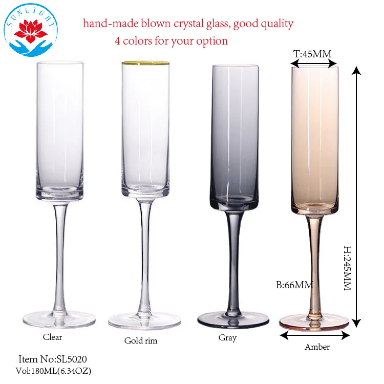 Factory Wholesale High Quality 180ML Hand-made Blown Wine And Champagne Glasses With Gold Rim And  Crystal Stem