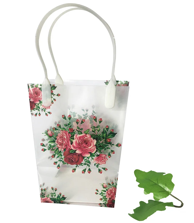 Hanging rope printed plastic flower sleeve packaging bag for boutique shop