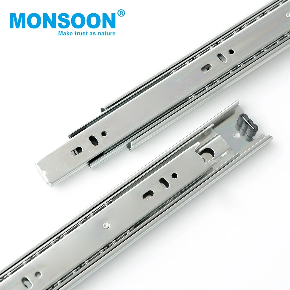 hardware kitchen Cupboard telescopic Full Extension guide rail runner iron 45mm bottom mount ball bearing drawer slide