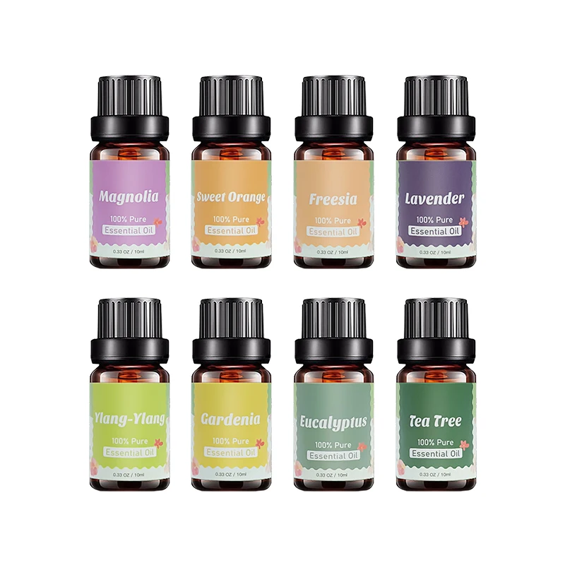 Hot Sale Pure Flowers Essential Oil 8 Piece Set In Gift Box Ssfe For Diffuser Aromatherapy Essential Oils Set