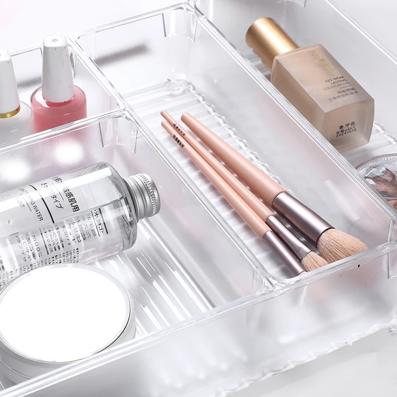 Versatile Clear Storage Box Sets Stackable Desk Storage Bins Plastic Drawer Organizer Trays