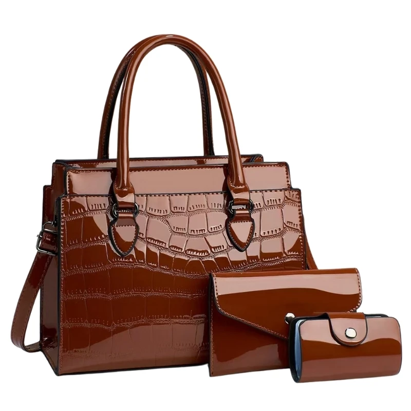 Luxury Women Bag Handbags Set Glossy PU Leather Handbag Lady 3 Pieces One Set Shoulder Bags Designer Tote Bag