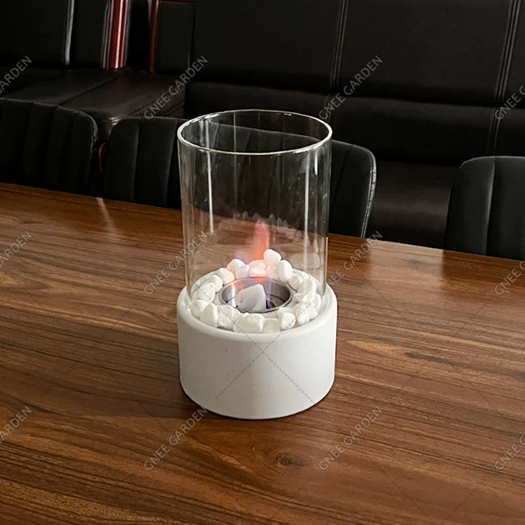 Indoor Outdoor Mini Personal Fire Pit Portable Fire Bowl Round Tabletop Bio Ethanol Fireplace with Glass Cover