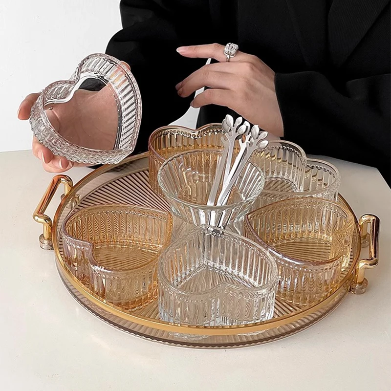 Creative Design Heart Shaped Clear Salad Bowl Glass Crystal Serving Bowl Fruit Plate Set