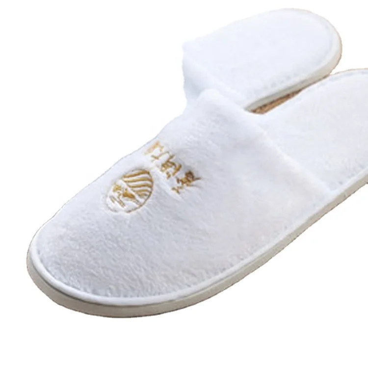 S&J High Quality White Plush Hotel Spa Indoor Disposable cheap hotel slippers