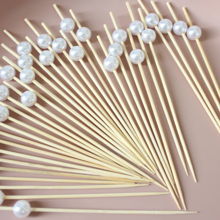Jimao White Gold Pearl Bamboo Decoration Knot Flat Kebab Skewers Cocktail Knot Picks