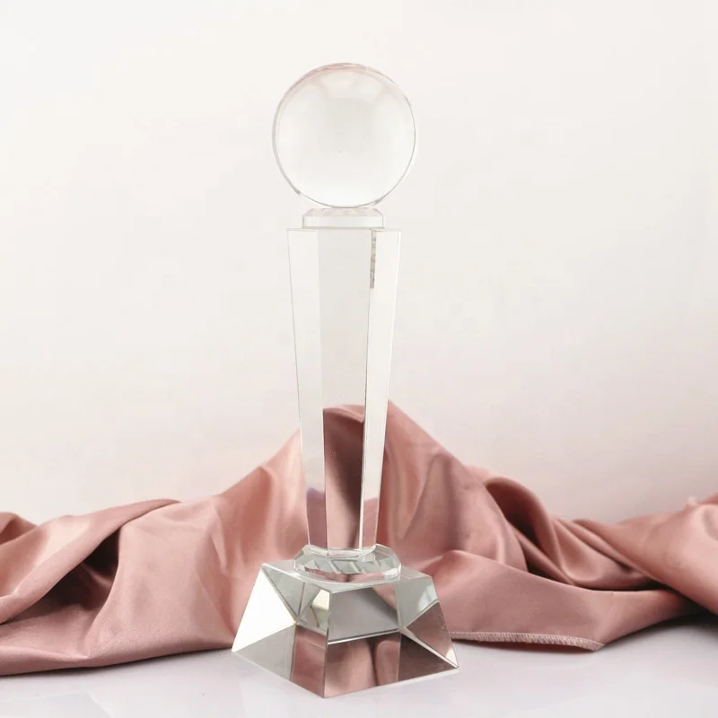 Custom Large Golden Silver Copper Colored Sports Awards Fantasy Football Soccer Trophy With Extravagant Crystal Ball On The Top