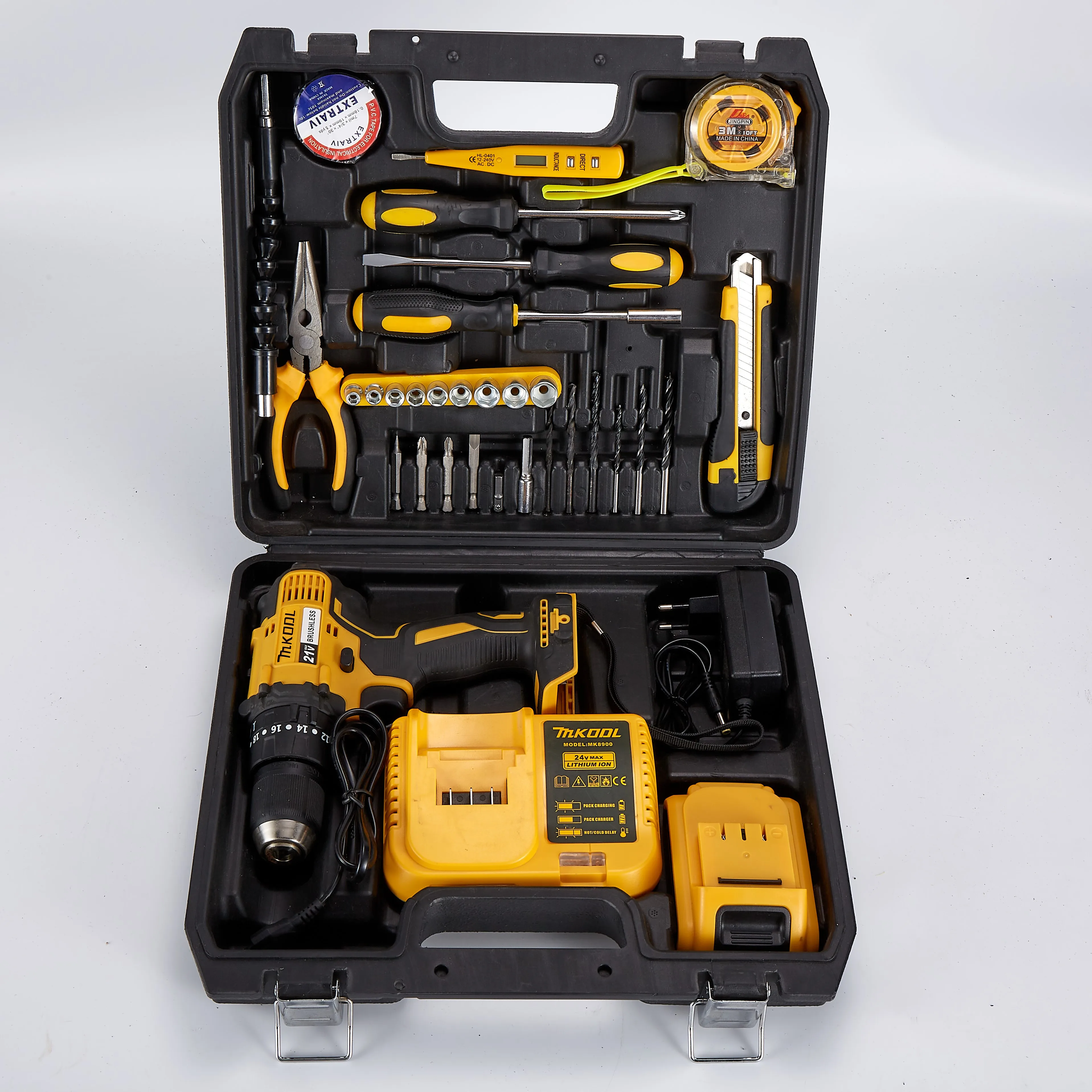 3 Functions Screwdriver 21V 2000MAH Electric Cordless Wireless Power Tools Impact Drill Machine