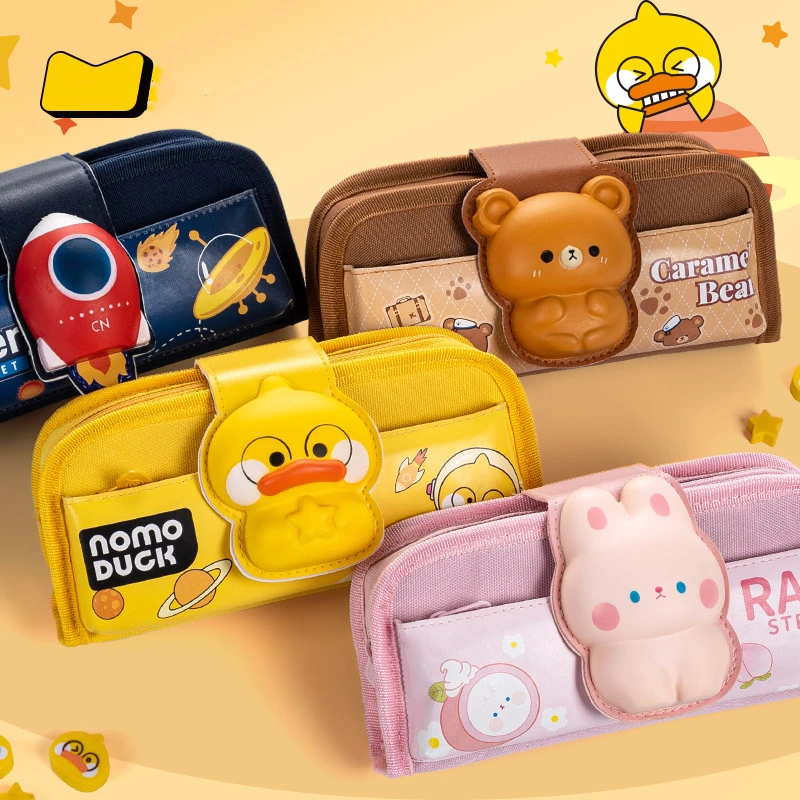 2023 Hot Cute School Student Multifunctional Double Layer Pencil Case Children Stationery Large Capacity Canvas Pencil Bags Cas