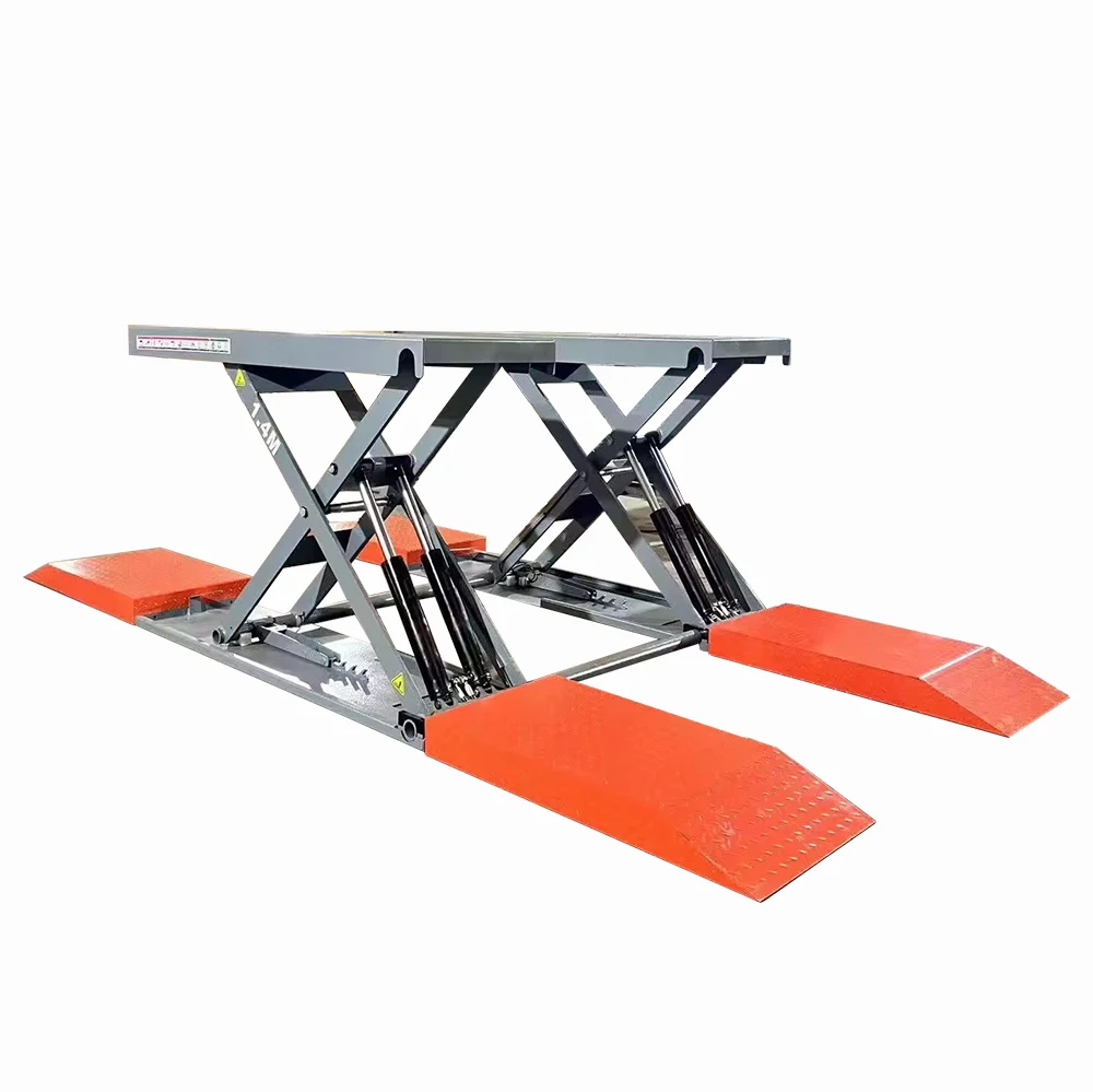 Mid-Rise 1.4m 4ton Long Ramps Vehicle scissor Lift Four Cylinders Luxury Hydraulic Scissor Car Elevator