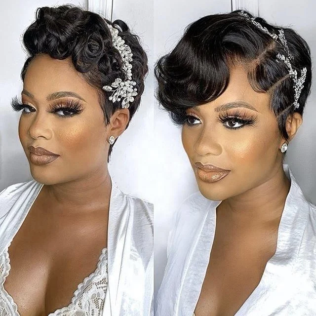 Chic 13*4 Lace Front Wig 130% Hair density Natural Black Short Pixie Cut Wig