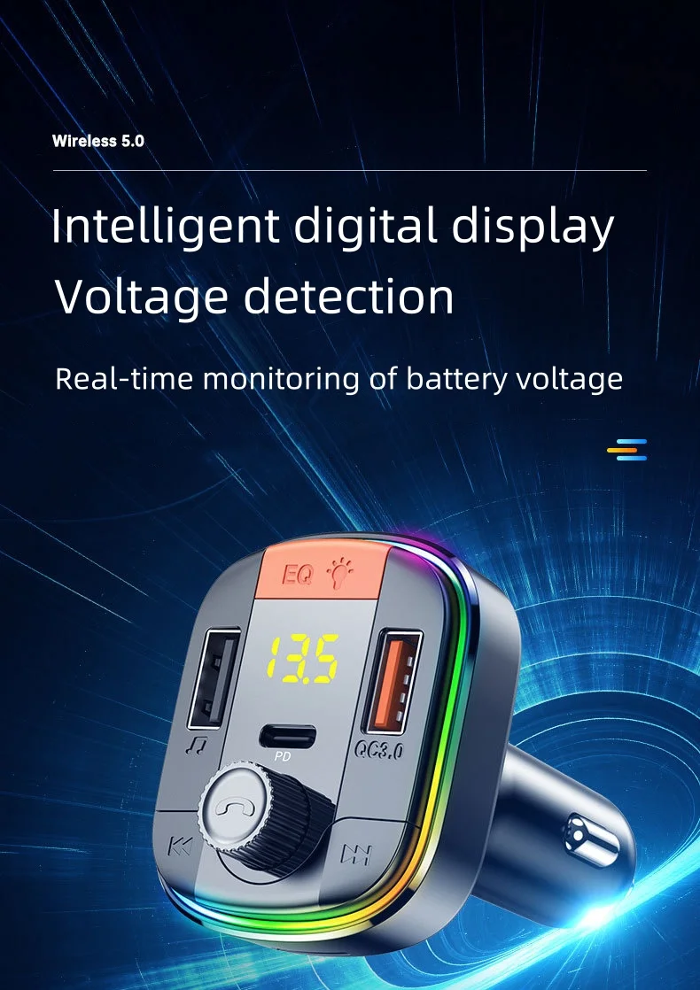 Wireless Car Kit Fm Transmitter Mp3 Car Player PD Type C Qc3.0 Quick Charge Car Fm Transmitter