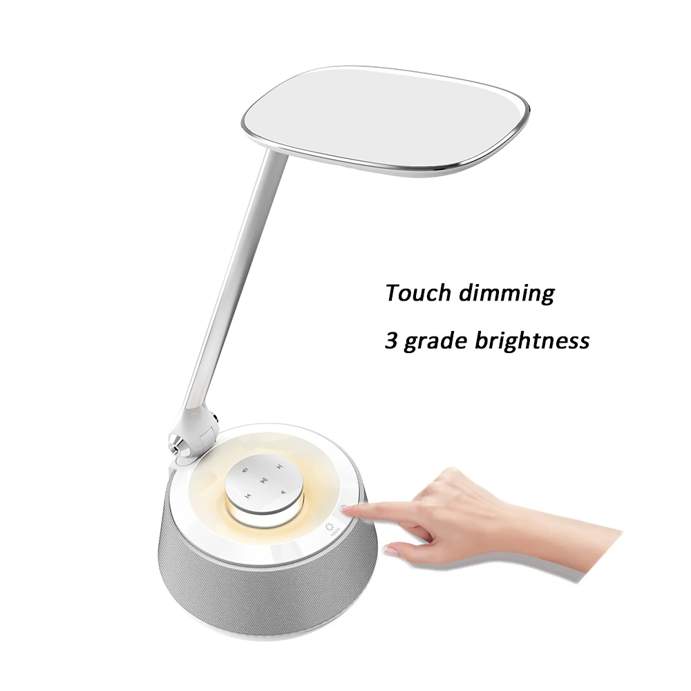 Современный дизайн Светодиодная настольная лампа с беспроводной динамик регулируемой яркостью USB зарядное устройство для