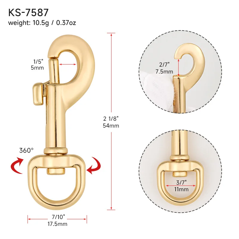 19mm 25mm Heavy Duty Snap Clip Hook 11mm 13mm 16mm Gold Dog Hook Clasp Zinc Alloy Eye Bolt Swivel Snap Hook for Dog Collar Leash