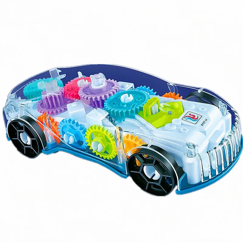 Transparent Mechanical Gear Car Electric Driving Colorful Light Music Car Educational toys universal car toy