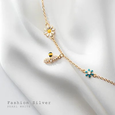 Fashion Honey Bee Bracelet Statement Sweet Flower Shape 18K Gold Plated Chain Bracelets Fine Jewelry for Women Girls