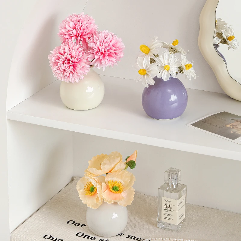 Tabletop Decoration Candy Color Simulation Flower Arrangement Containers Mini Ceramic Flower Vase