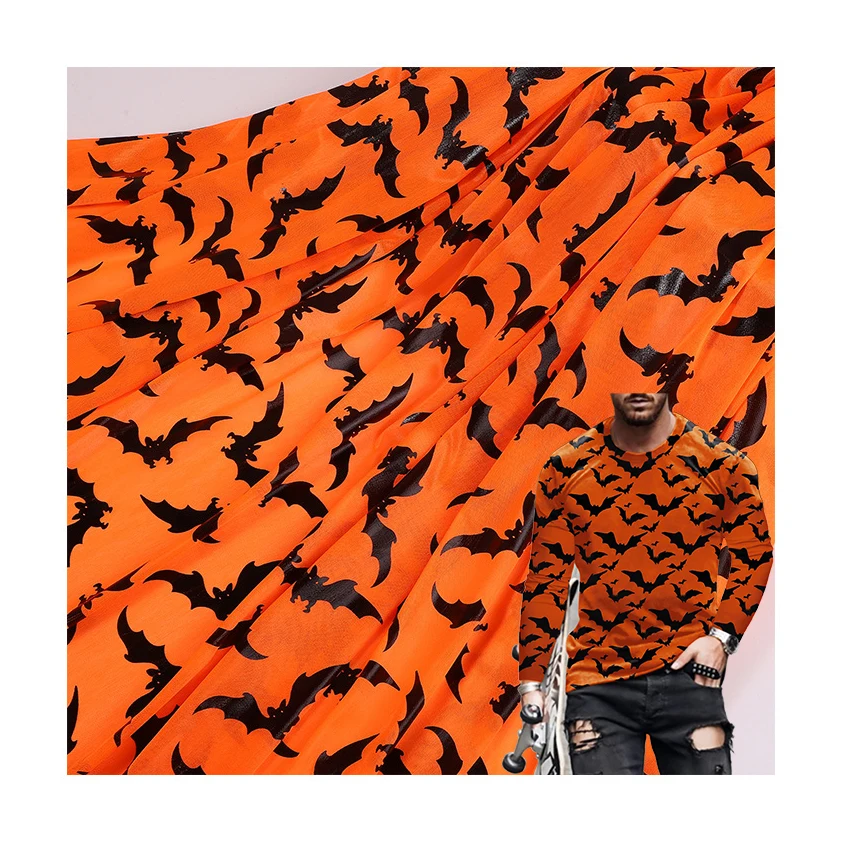 Spot orange black bat hot gold cloth Halloween stage costume fabric toy decoration polyester knitted fabric