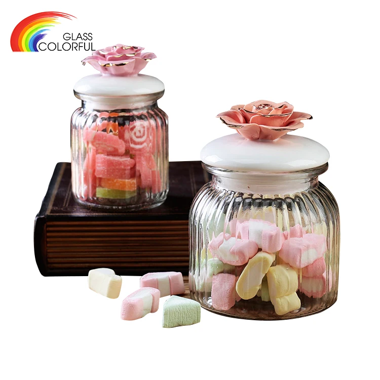 Wholesale food kitchen round jar set storage bottles & jars with flower lid