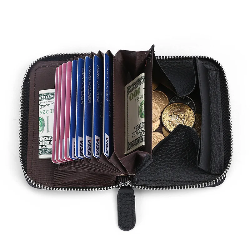 Hot Selling Genuine Leather RFID Smart Card Wallet Credit Card Holder Bank Card Pouch Anti-Theft Capacity Leather Bag