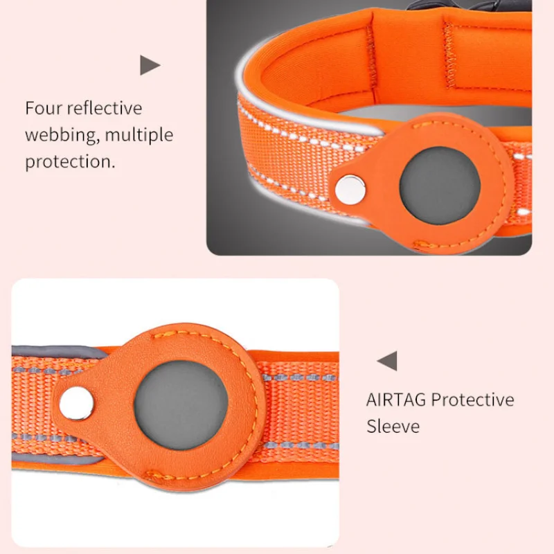 New Personalized Luxury Smart Tracking Air Tag Webbing Strap Custom Airtag Nylon Reflective Puppy Pet Dog Collar