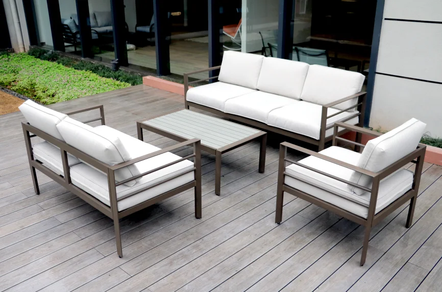 Современная быстрая доставка, садовый металлический диван с порошковым покрытием, алюминий, 4 шт., набор садовой уличной мебели, стулья, алюминий, для улицы