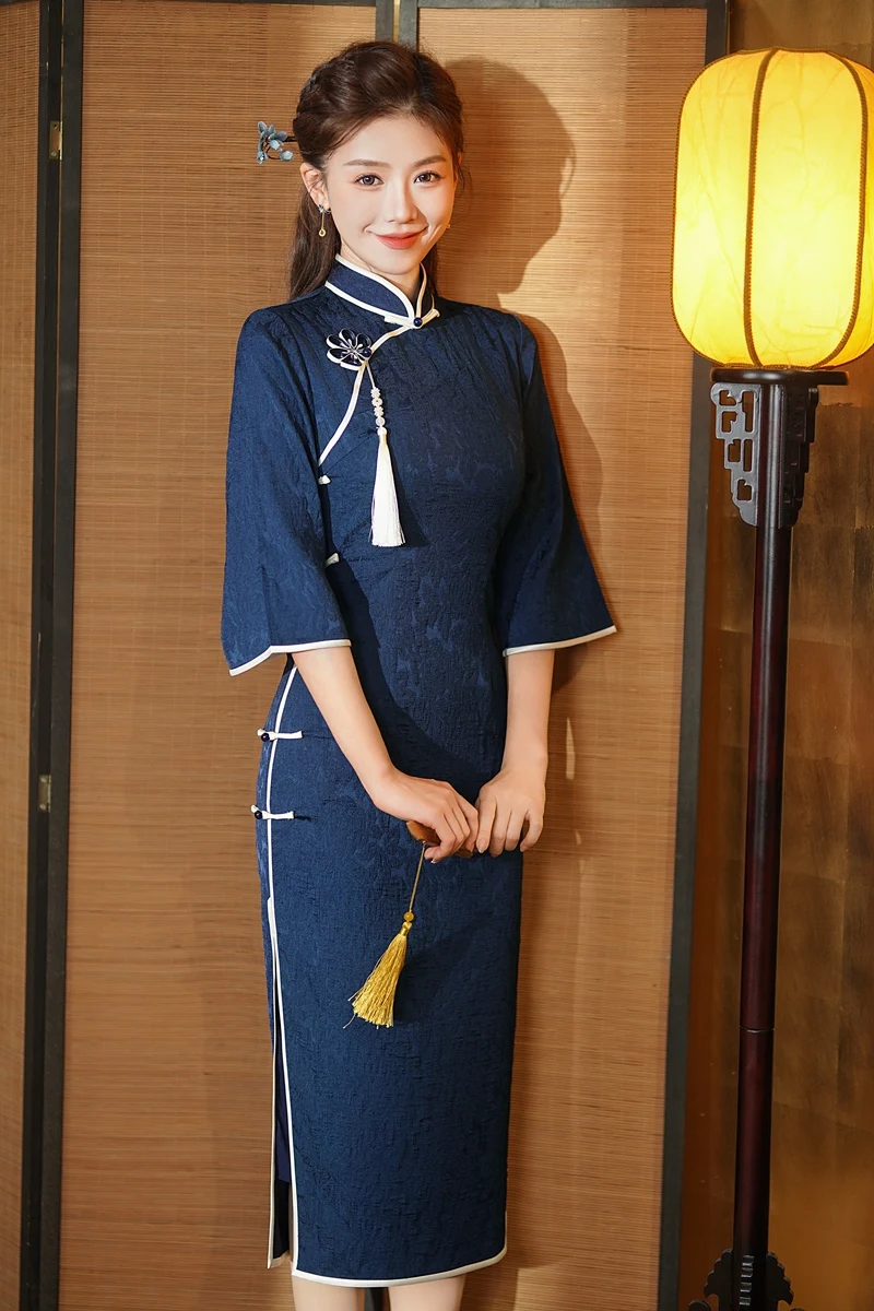 2024 Long Qipao Vestidso Vintage Mandarin Collar Evening Party Dress Girl Daily Evening Party Cheongsam