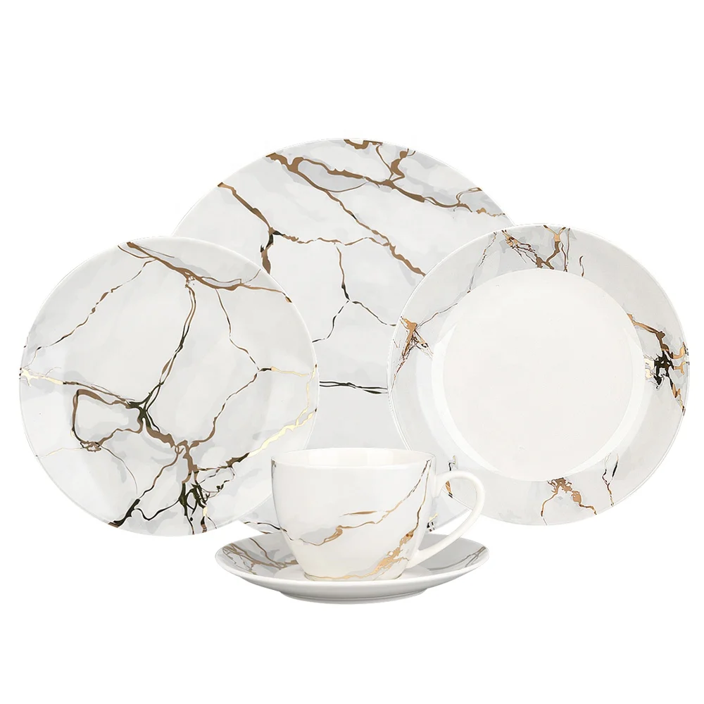 Home decor Gold Printed Bone China marble dinner set Dinnerware for home