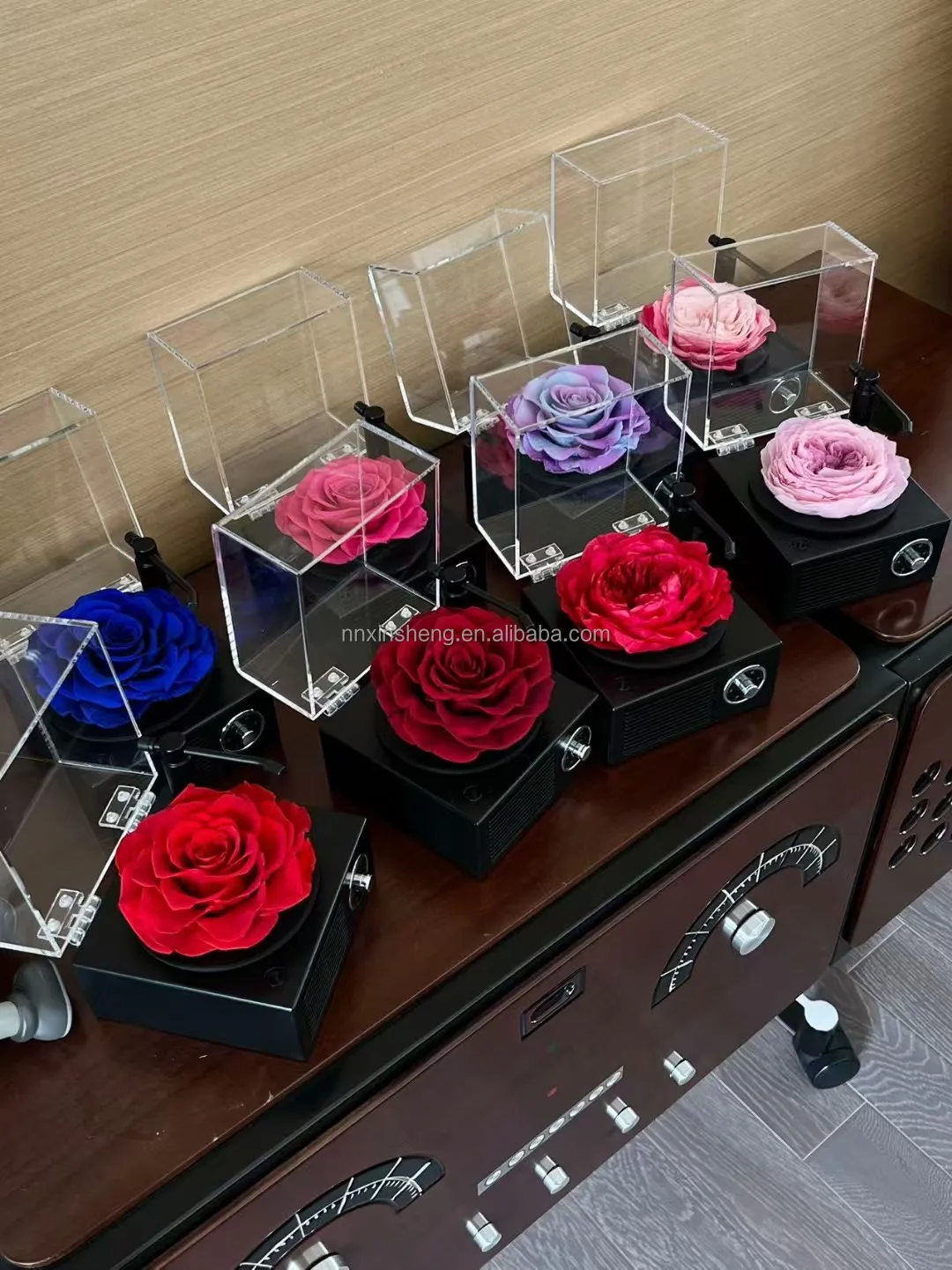 wholesale preserved rose music box gift crystal ball flower music box phonograph christmas rose music box