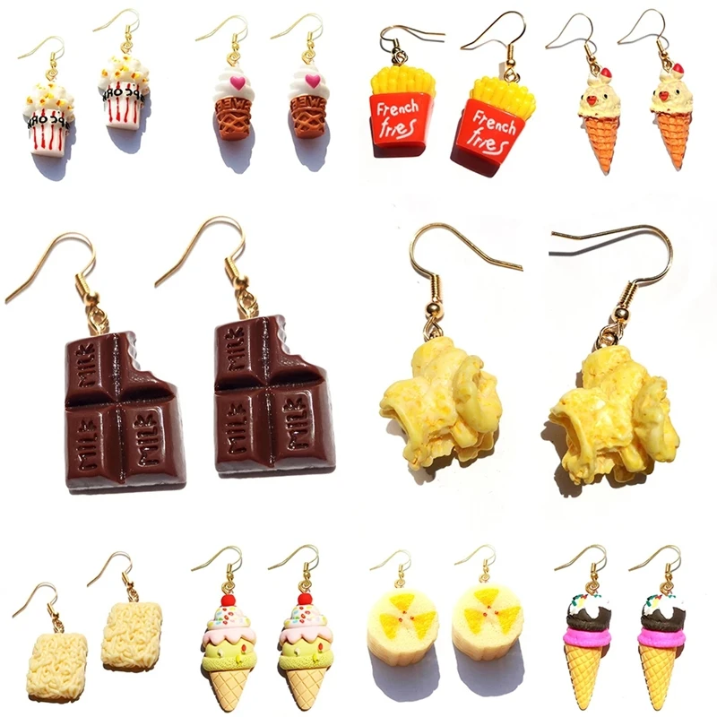 Earring For Women Resin Drop Custom Made Handmade Cute Girls Gift Eardrop Funny food Snacks Popcorn Donut Candy Chocolate Gum