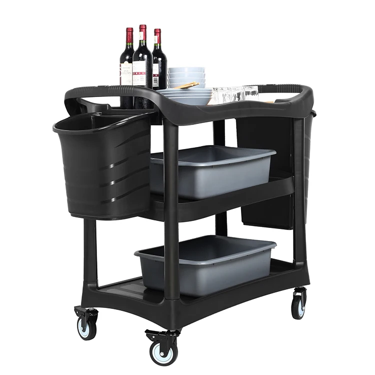 
3 layers plastic utility cart with high&low bucket and basin 