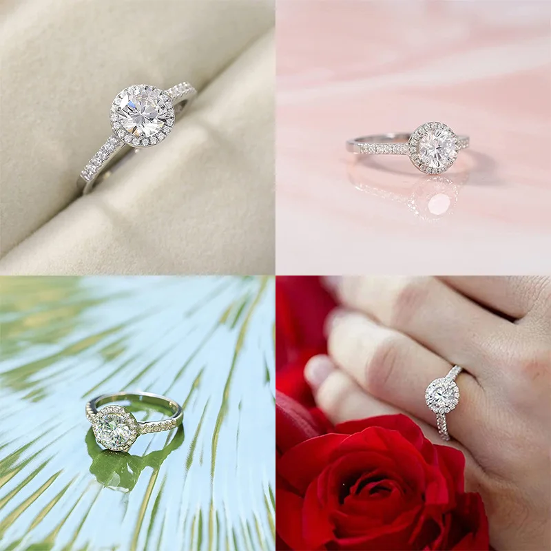 Luxury S925 Silver Environmentally Friendly Plating 5a Cubic Zirconia Flash Diamond Engagement Stacking Wedding Ring Women