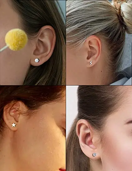 ZF Tiny Stud Earring 316L Stainless Steel Geometric Heart Cross Star Moon Ball CZ Butterfly Back Earrings Stud Fashion Jewelry