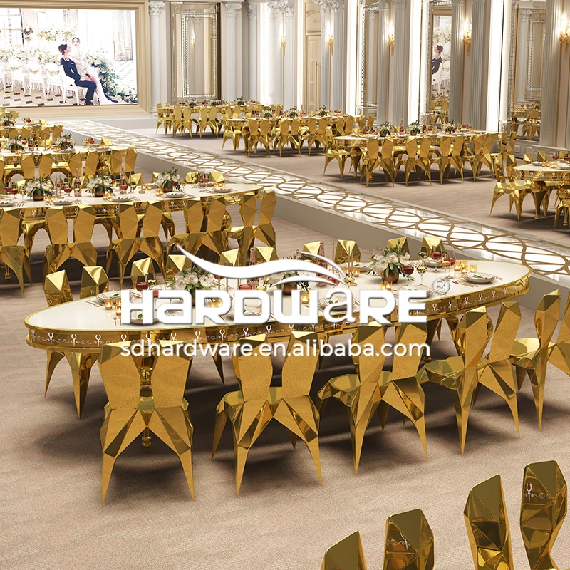 Stainless steel frame white mdf top oval wedding restaurant furniture table